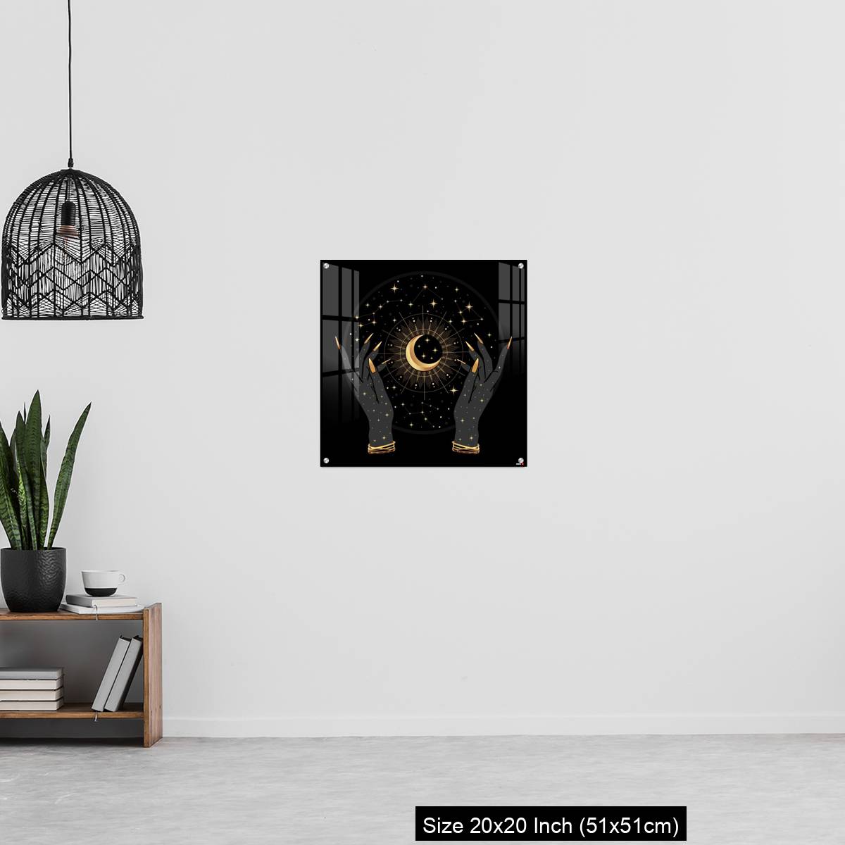 OMGs Acrylic Wall Decor – Black and gold boho crescent and elegant female hands. - Image 20