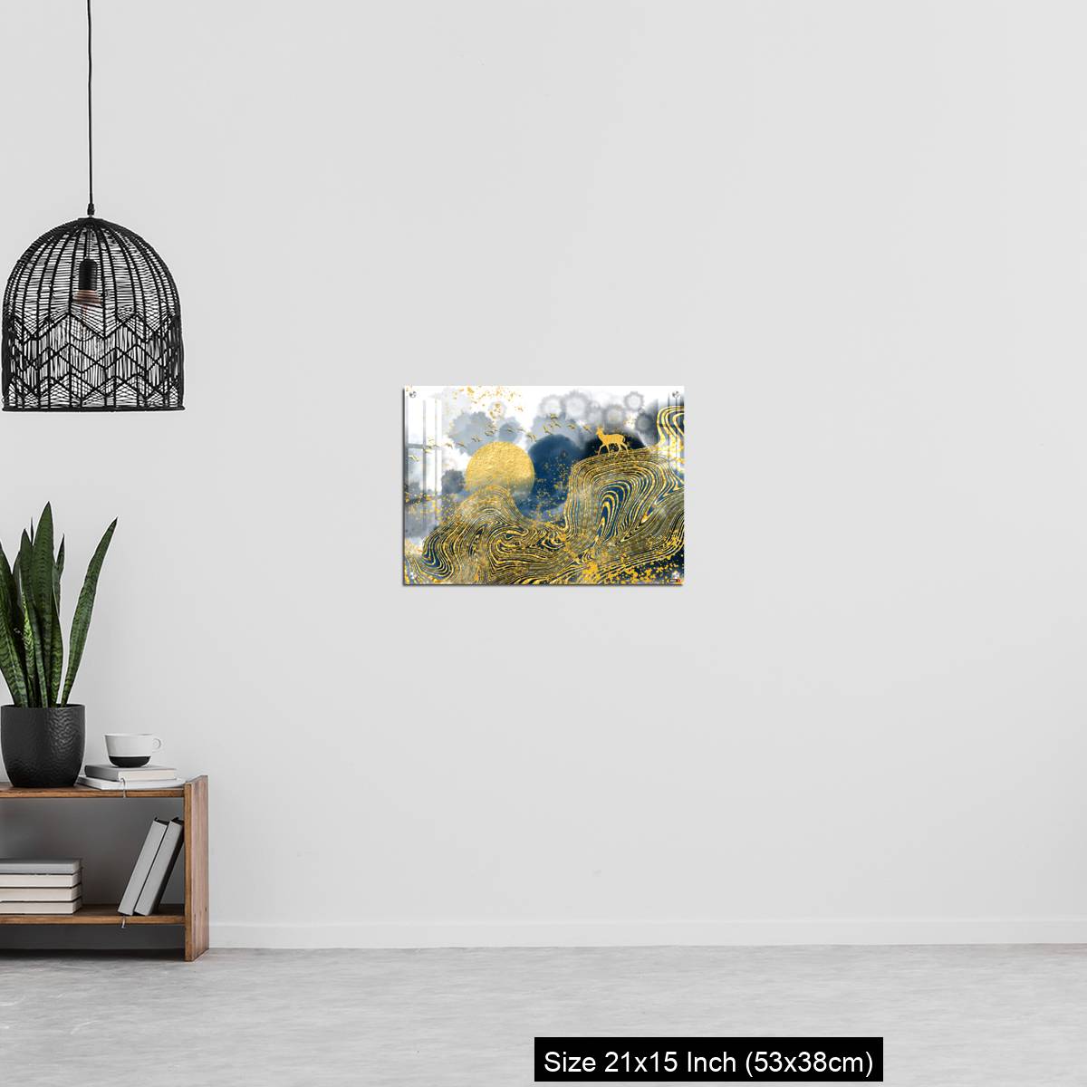 OMGs Acrylic Wall Decor – Golden deer, black christmas tree , mountain , moon with white birds - Image 20