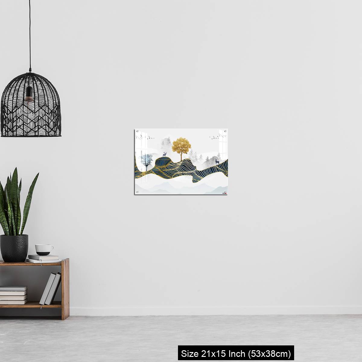 OMGs Acrylic Wall Decor – Deer, Christmas trees, mountains, clouds, and golden blue waves. 3d modern canvas art mural - Image 20