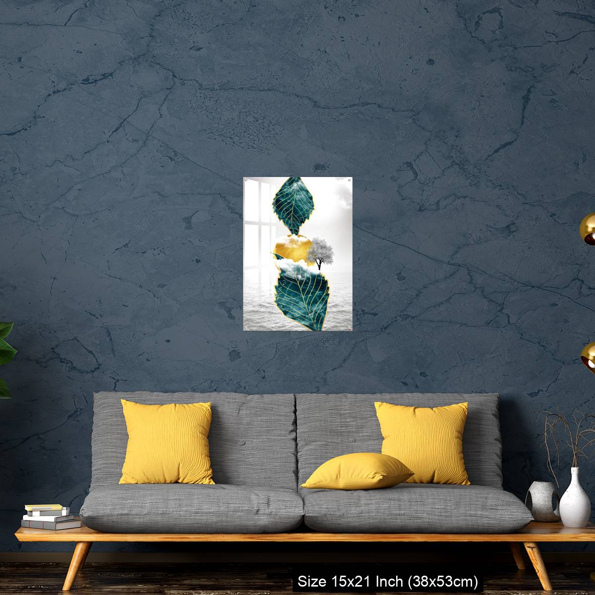 OMGs Acrylic Wall Decor – Light gray background golden sun and clouds, tree leaf and water - Image 21