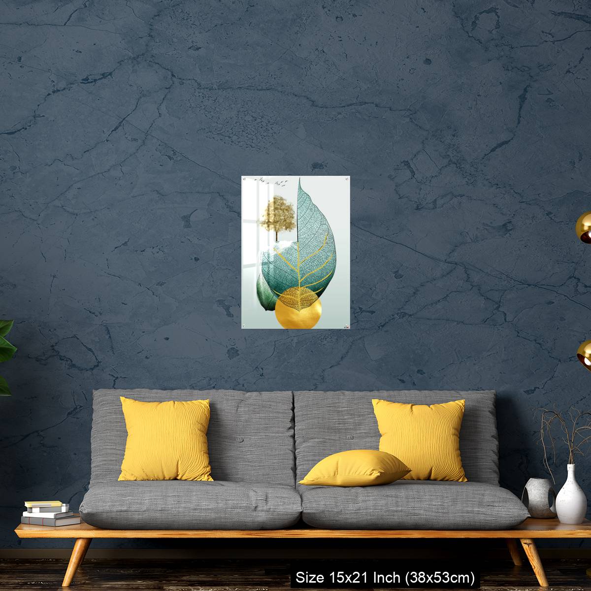 OMGs Acrylic Wall Decor – Gray background golden tree and birds , mountains tree leaf and white clouds . - Image 21