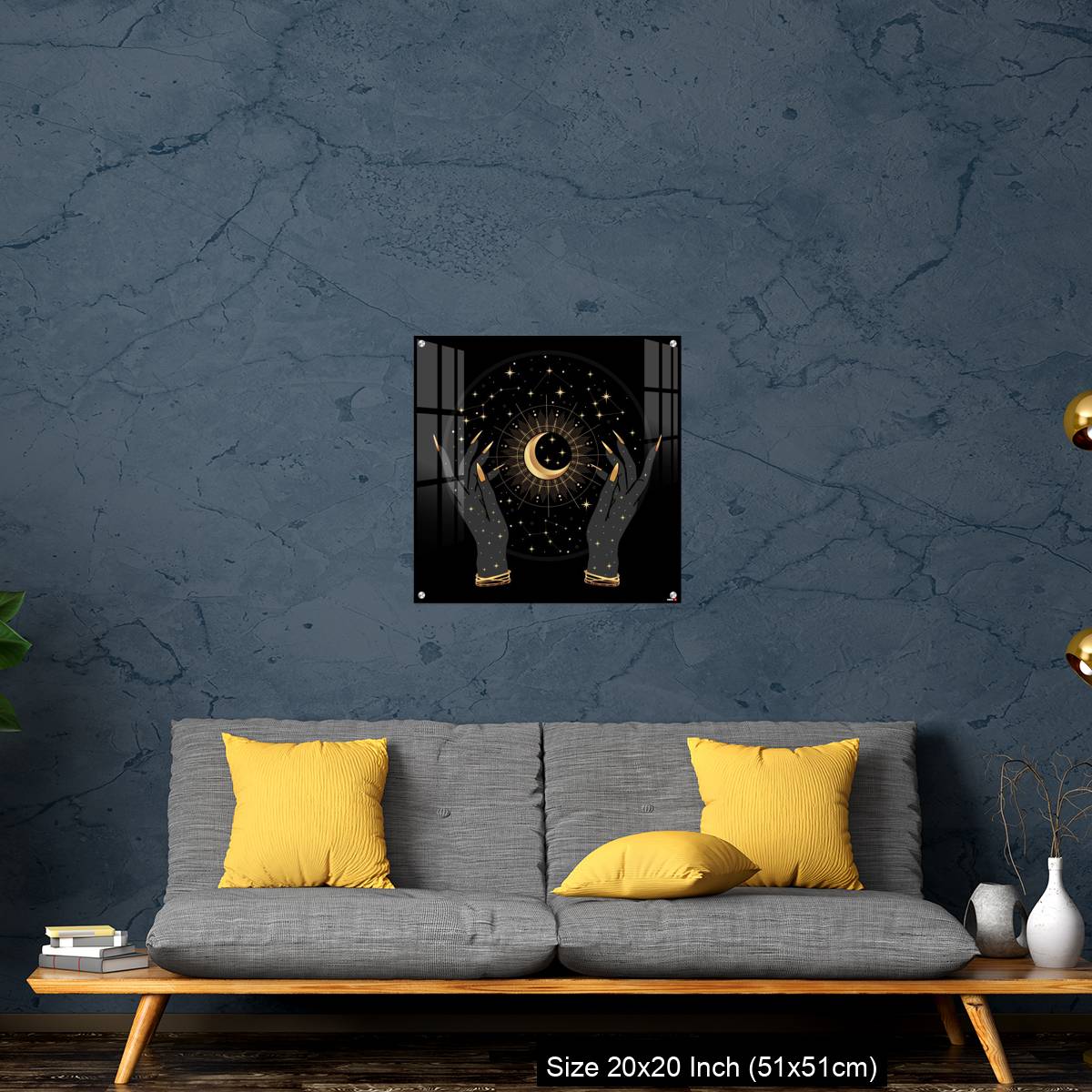 OMGs Acrylic Wall Decor – Black and gold boho crescent and elegant female hands. - Image 21