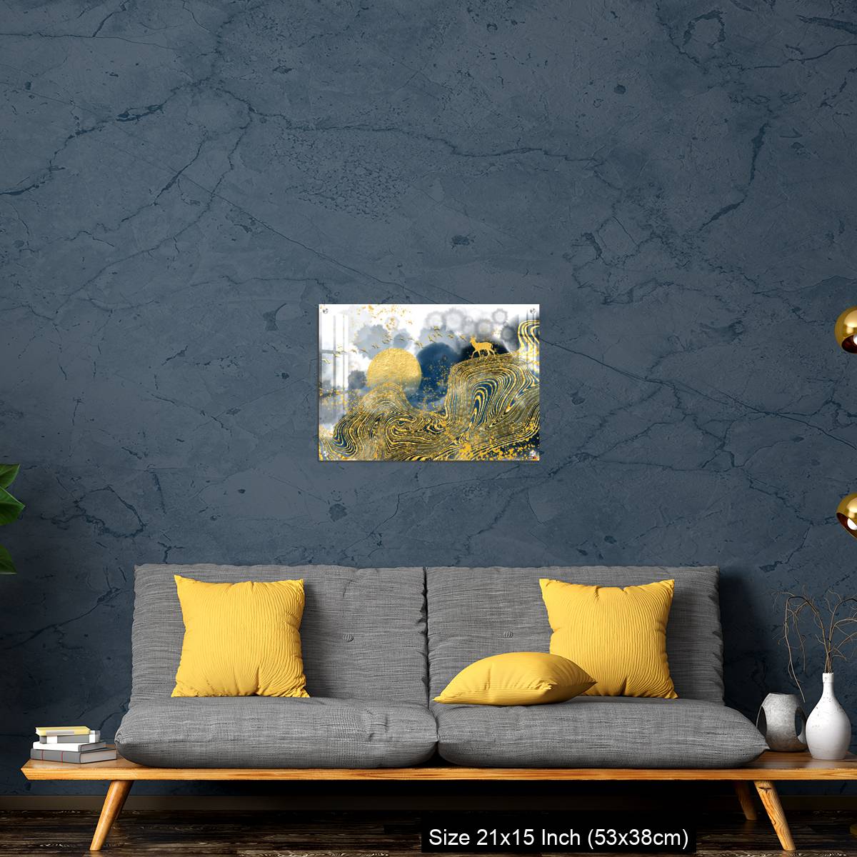 OMGs Acrylic Wall Decor – Golden deer, black christmas tree , mountain , moon with white birds - Image 21