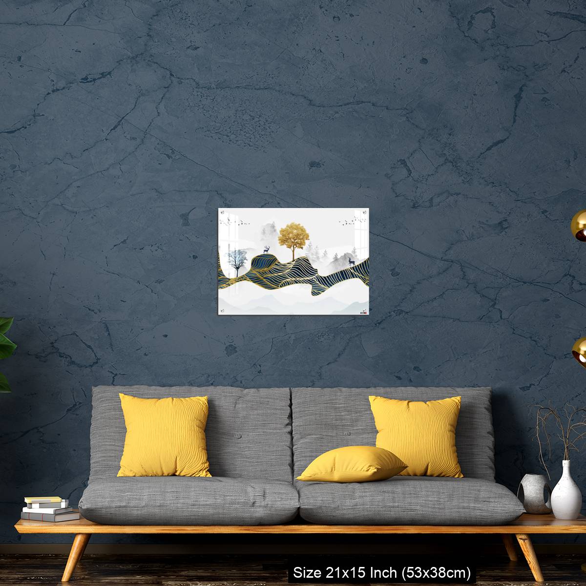 OMGs Acrylic Wall Decor – Deer, Christmas trees, mountains, clouds, and golden blue waves. 3d modern canvas art mural - Image 21