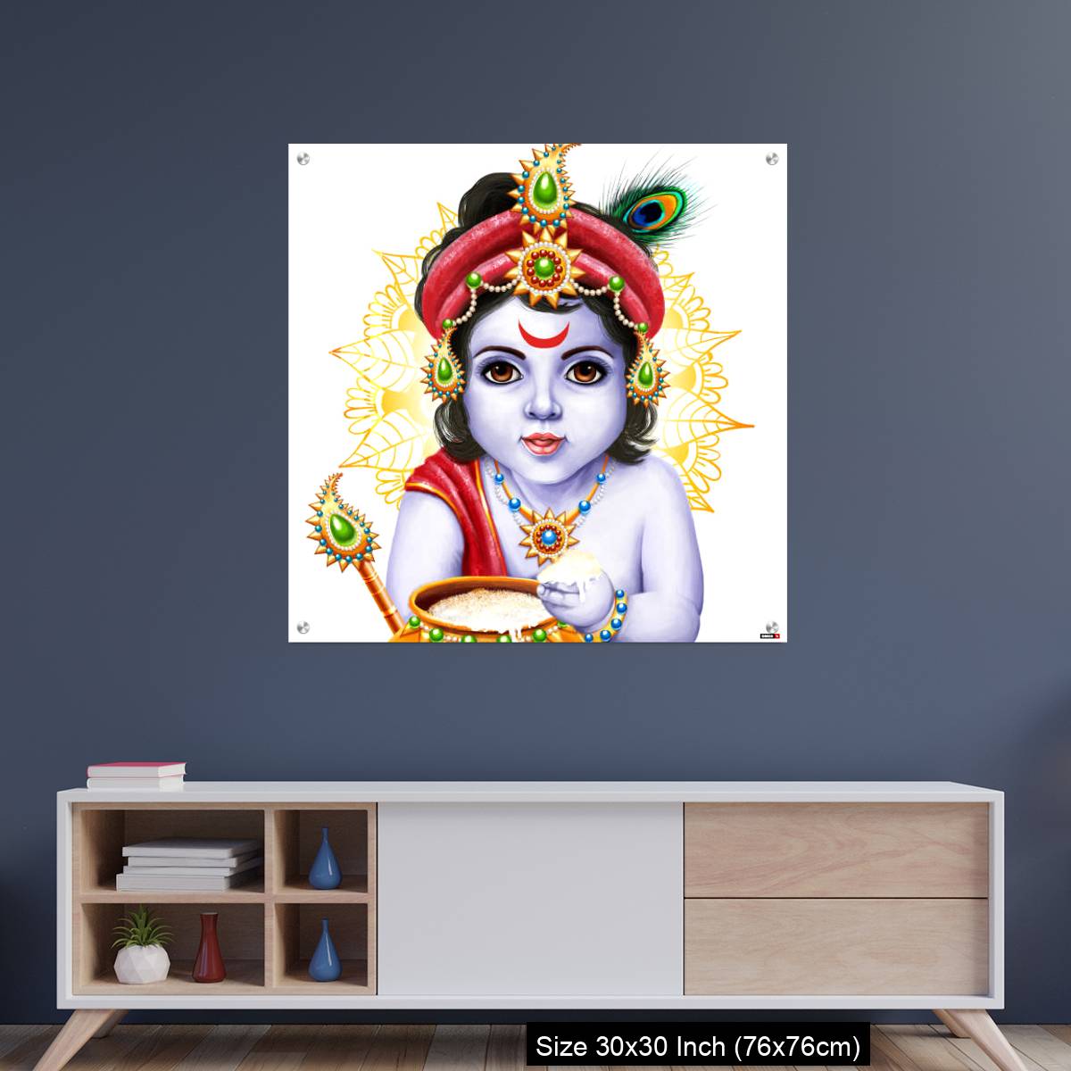 OMGs Acrylic Wall Decor – Little Krishna with a pot of butter on ornament background.