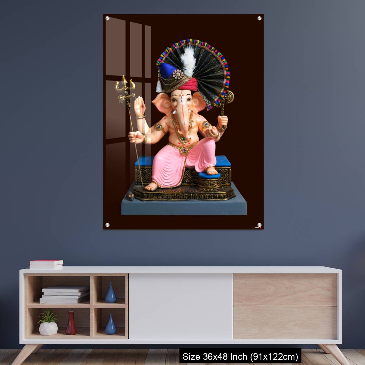 OMGs Acrylic Wall Decor – Hindu God Ganesha on brown background, Ganesha Idol.