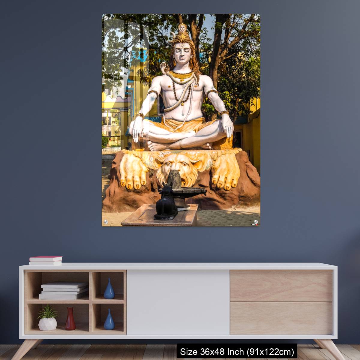 OMGs Acrylic Wall Decor – Statue of Shiva sitting in meditation on the riverbank of Ganga in Rishikesh.