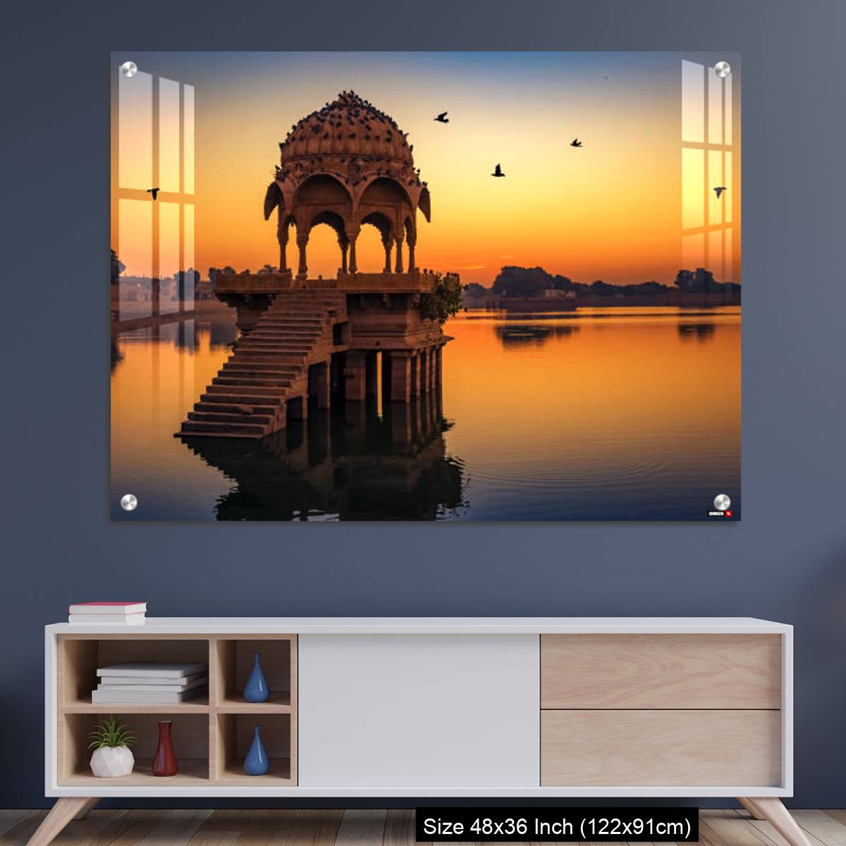 OMGs Acrylic Wall Decor – Gadisar lake at Jaisalmer Rajasthan at sunrise with ancient temples
