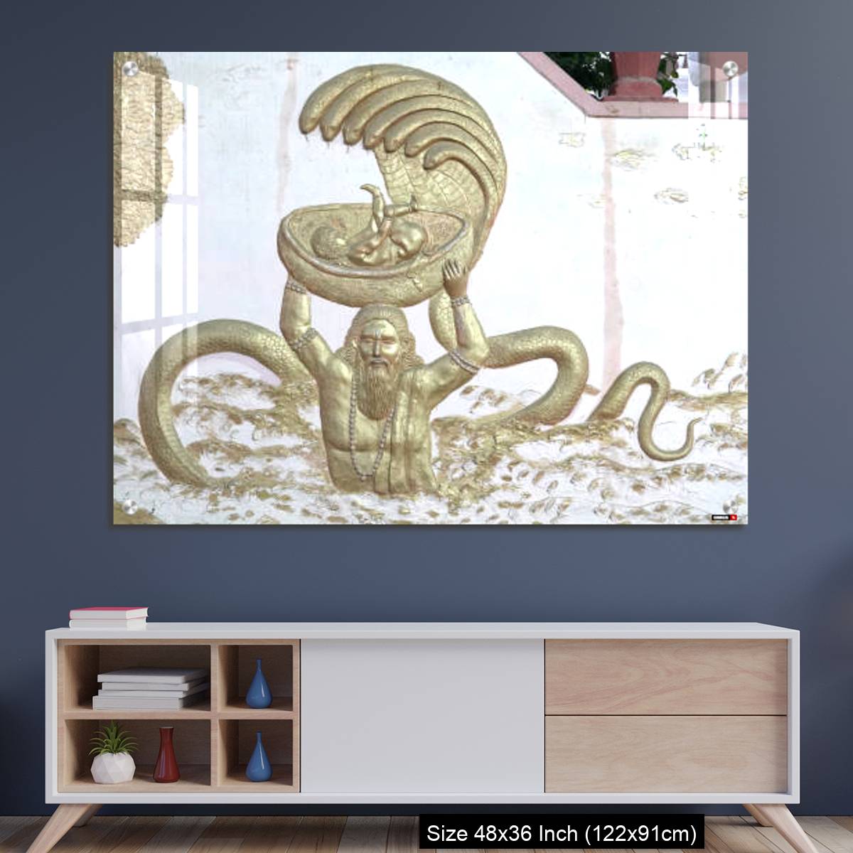 OMGs Acrylic Wall Decor – Sri Krishna with his father and snakes a wall art on temple of varansi