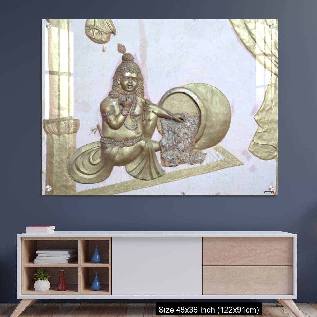 OMGs Acrylic Wall Decor – Sri Krishna with makhan a wall art on temple of varansi