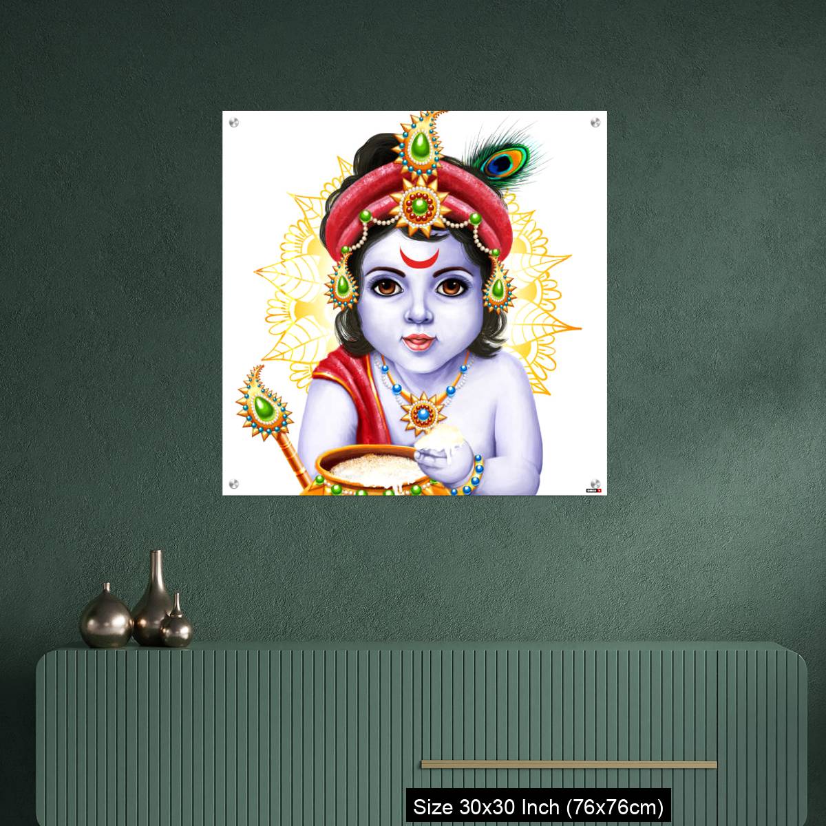 OMGs Acrylic Wall Decor – Little Krishna with a pot of butter on ornament background. - Image 2
