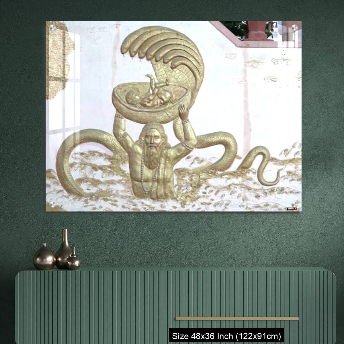 OMGs Acrylic Wall Decor – Sri Krishna with his father and snakes a wall art on temple of varansi - Image 2
