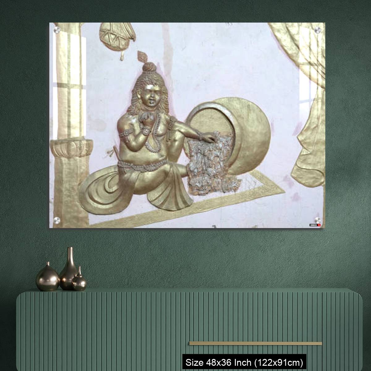 OMGs Acrylic Wall Decor – Sri Krishna with makhan a wall art on temple of varansi - Image 2