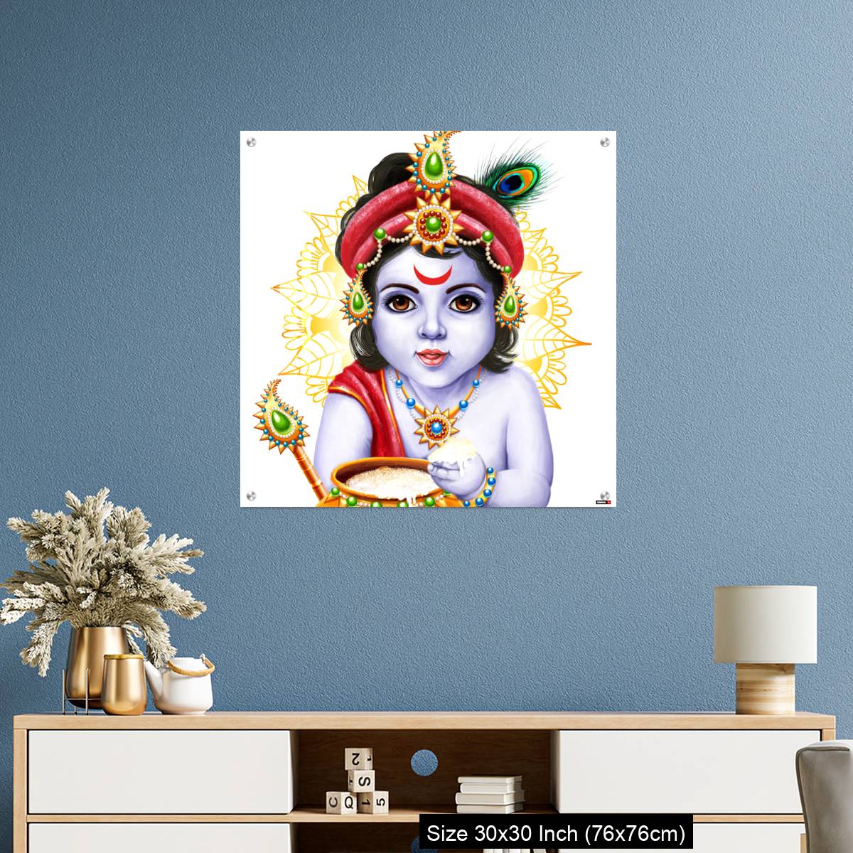 OMGs Acrylic Wall Decor – Little Krishna with a pot of butter on ornament background. - Image 3
