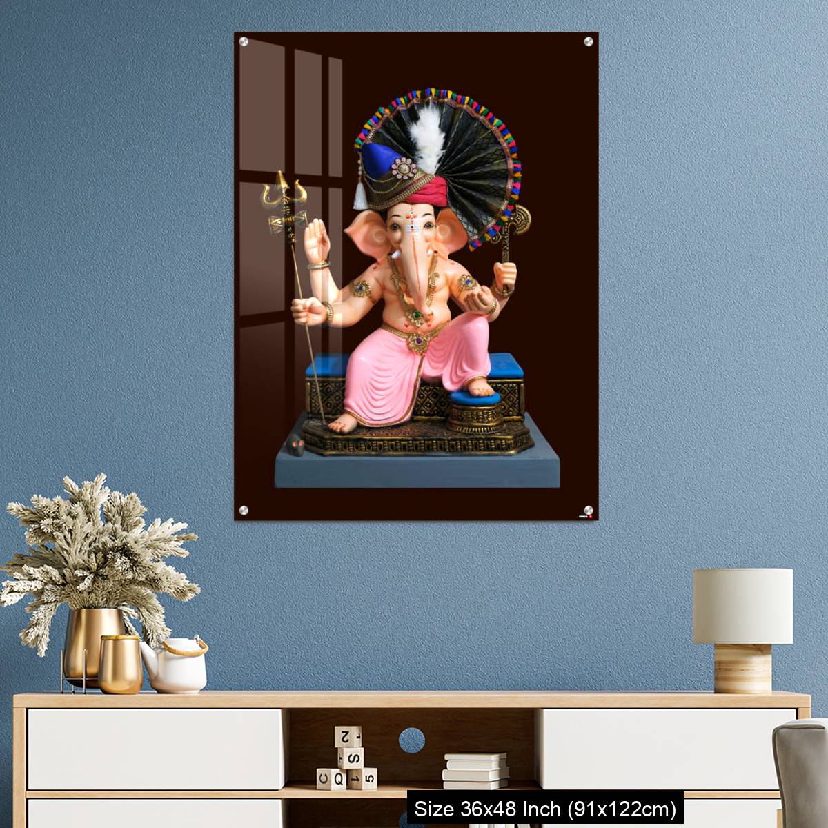 OMGs Acrylic Wall Decor – Hindu God Ganesha on brown background, Ganesha Idol. - Image 3