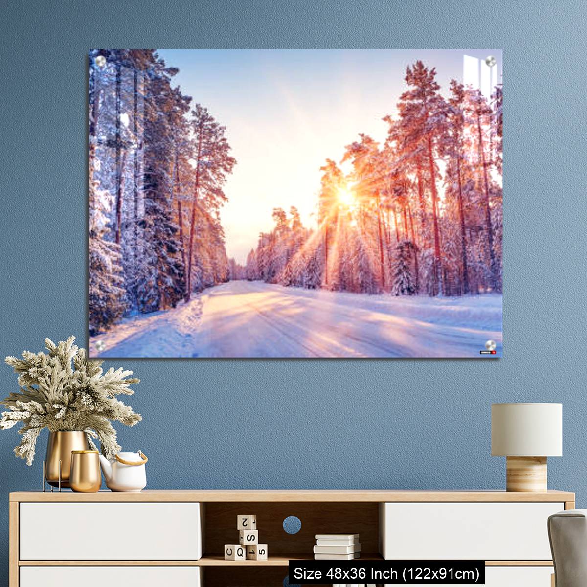 OMGs Acrylic Wall Decor – Beautiful view of the sunrise in the morning on the country snowy road. - Image 3