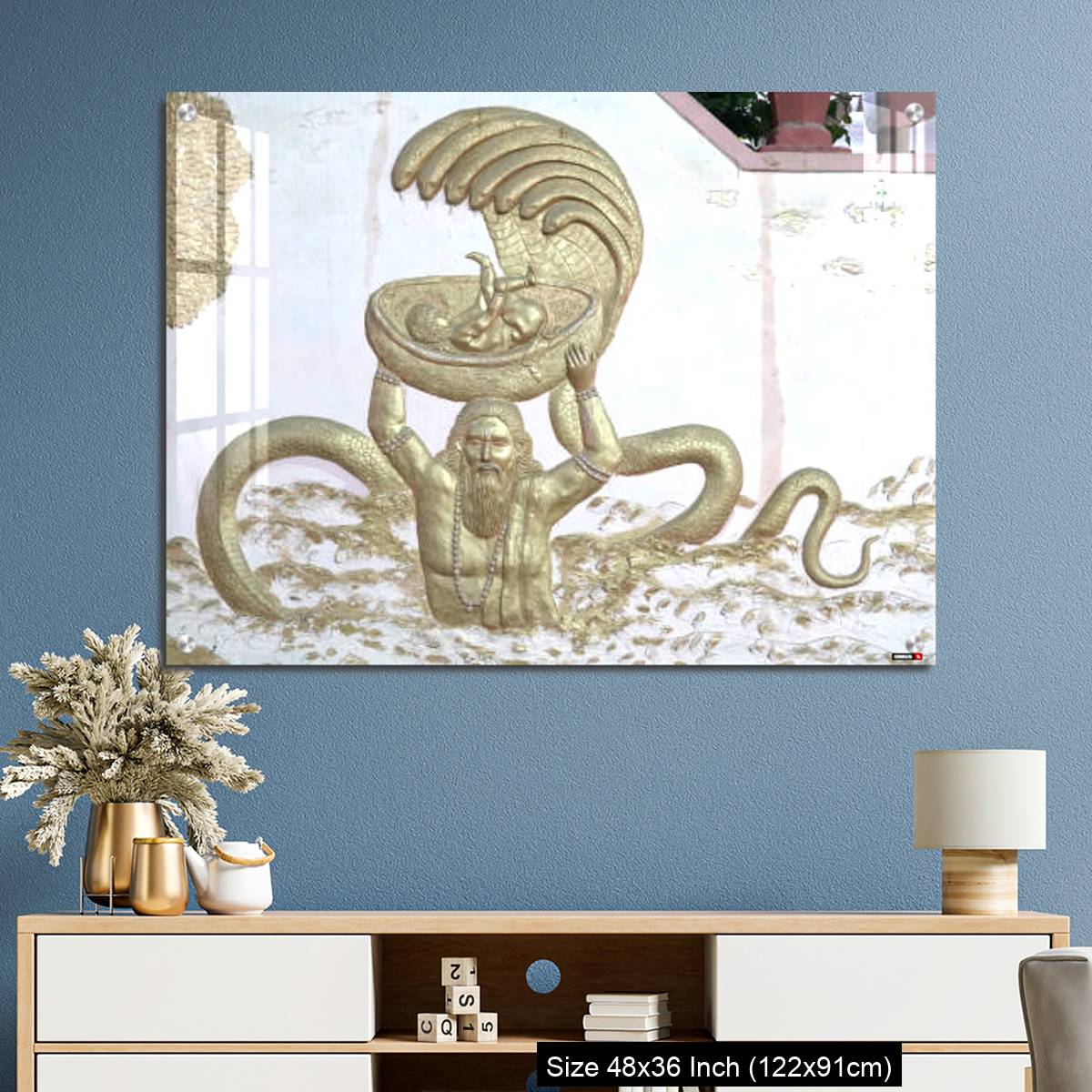 OMGs Acrylic Wall Decor – Sri Krishna with his father and snakes a wall art on temple of varansi - Image 3