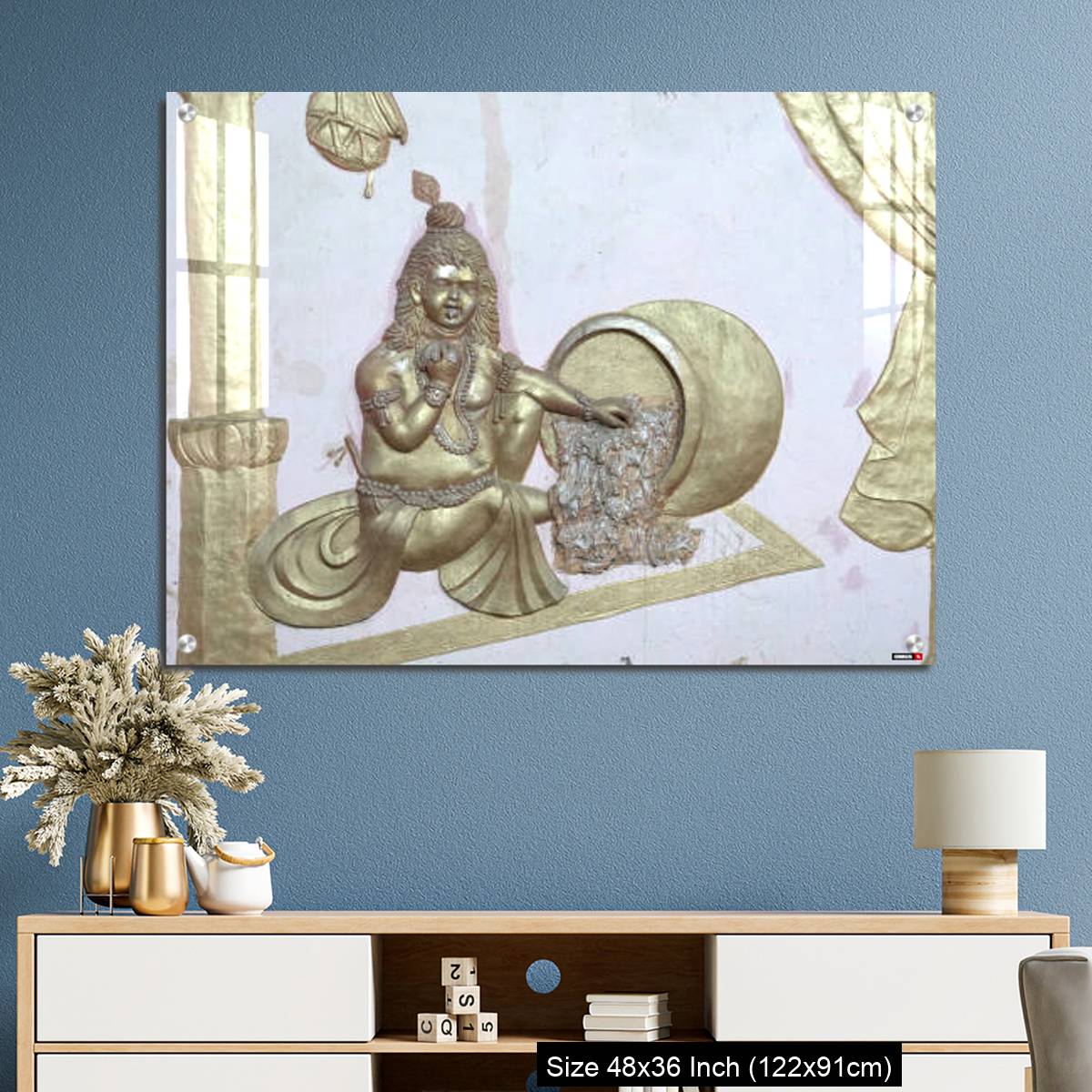 OMGs Acrylic Wall Decor – Sri Krishna with makhan a wall art on temple of varansi - Image 3