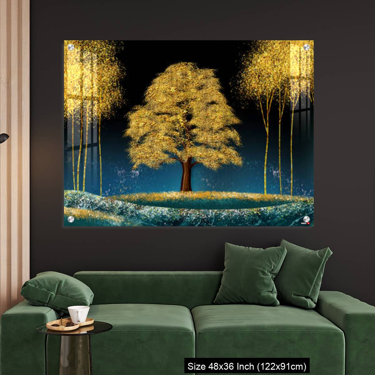 OMGs Acrylic Wall Decor – Modern canvas art mural wallpaper landscape moon, golden christmas trees, colorful mountains - Image 4