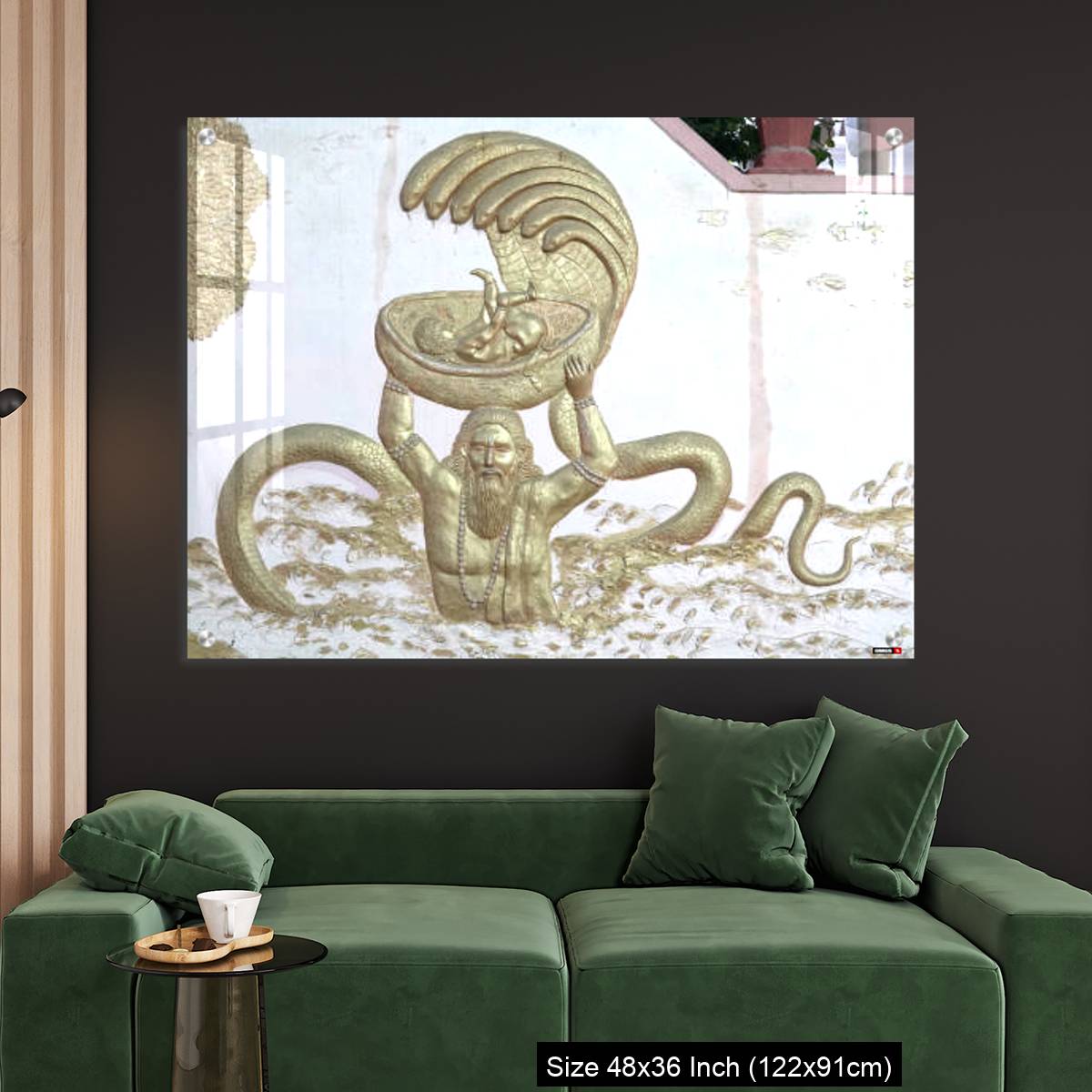 OMGs Acrylic Wall Decor – Sri Krishna with his father and snakes a wall art on temple of varansi - Image 4