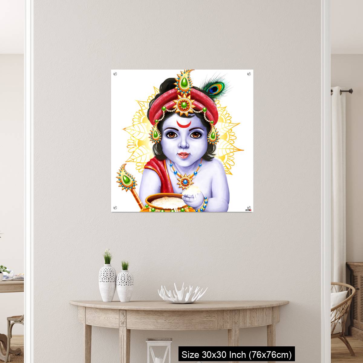 OMGs Acrylic Wall Decor – Little Krishna with a pot of butter on ornament background. - Image 5