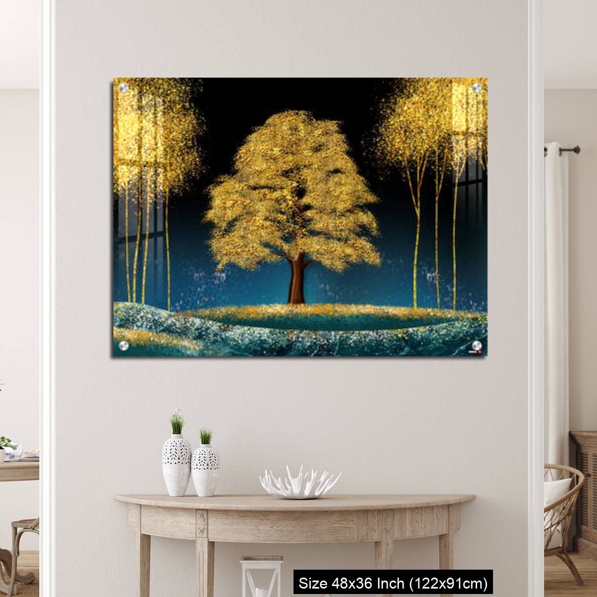 OMGs Acrylic Wall Decor – Modern canvas art mural wallpaper landscape moon, golden christmas trees, colorful mountains - Image 5