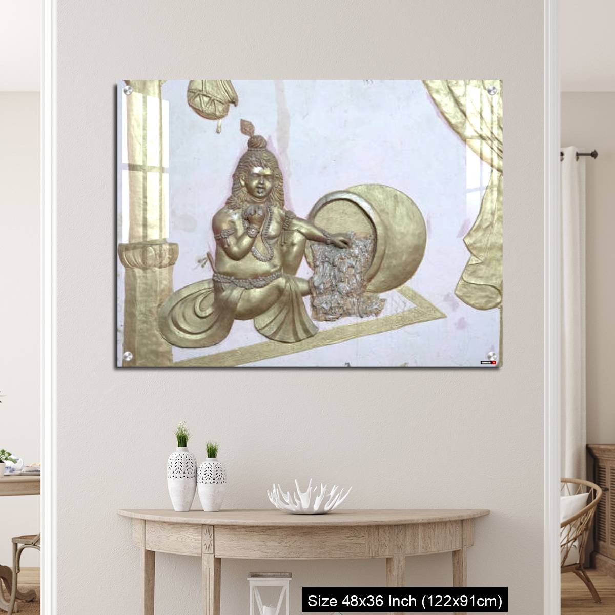 OMGs Acrylic Wall Decor – Sri Krishna with makhan a wall art on temple of varansi - Image 5