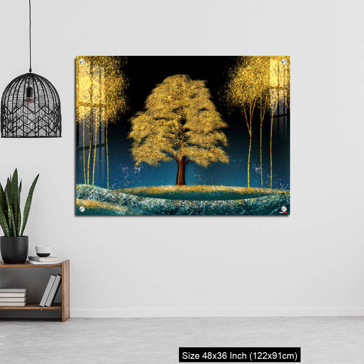 OMGs Acrylic Wall Decor – Modern canvas art mural wallpaper landscape moon, golden christmas trees, colorful mountains - Image 6