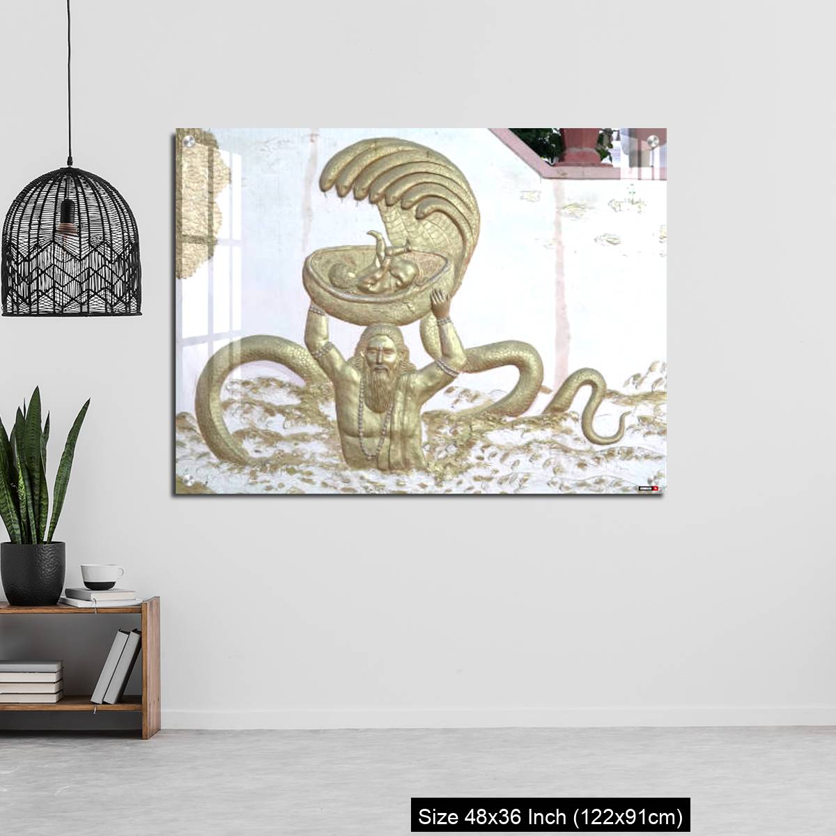 OMGs Acrylic Wall Decor – Sri Krishna with his father and snakes a wall art on temple of varansi - Image 6