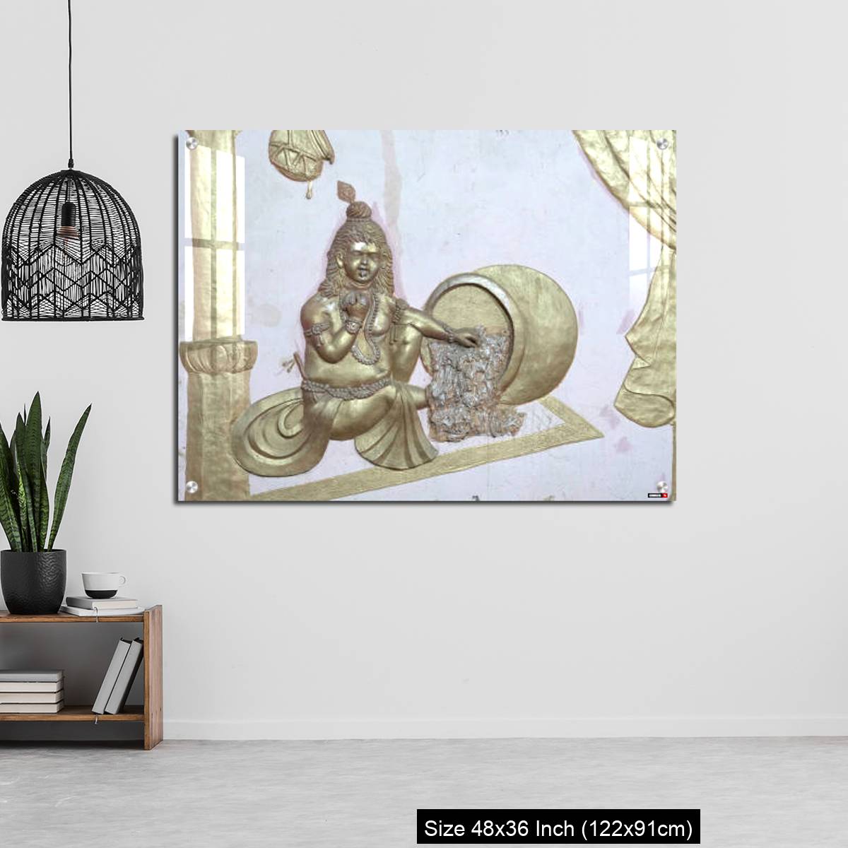 OMGs Acrylic Wall Decor – Sri Krishna with makhan a wall art on temple of varansi - Image 6