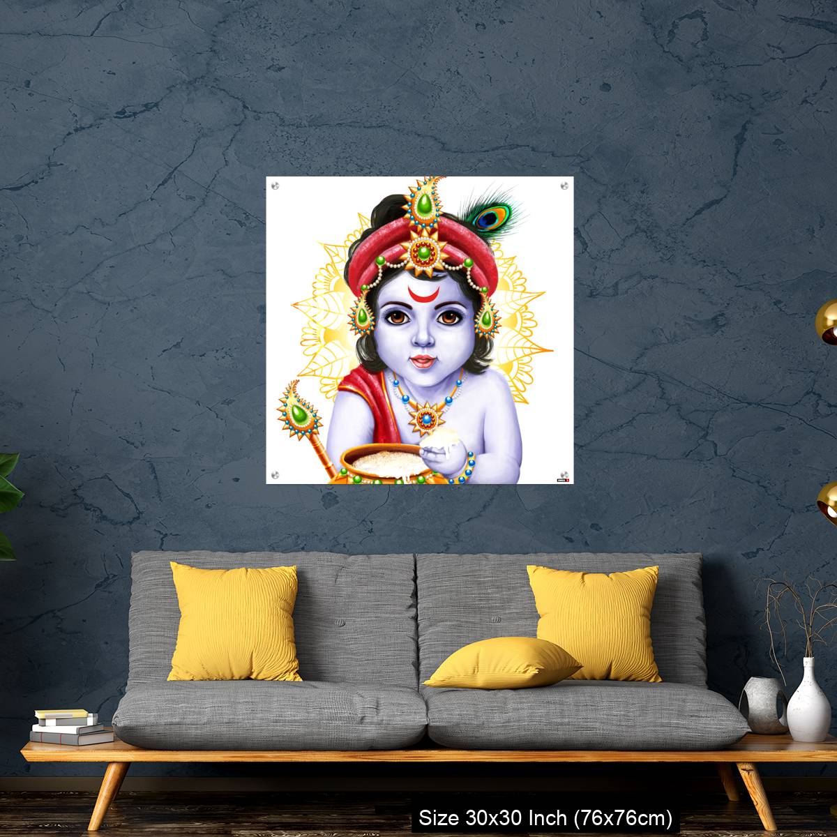 OMGs Acrylic Wall Decor – Little Krishna with a pot of butter on ornament background. - Image 7