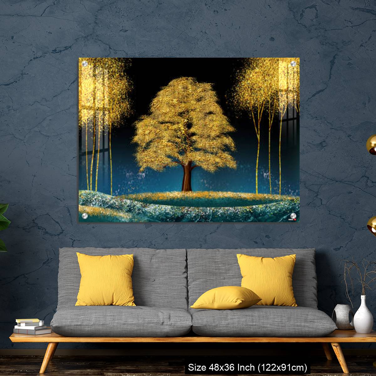 OMGs Acrylic Wall Decor – Modern canvas art mural wallpaper landscape moon, golden christmas trees, colorful mountains - Image 7