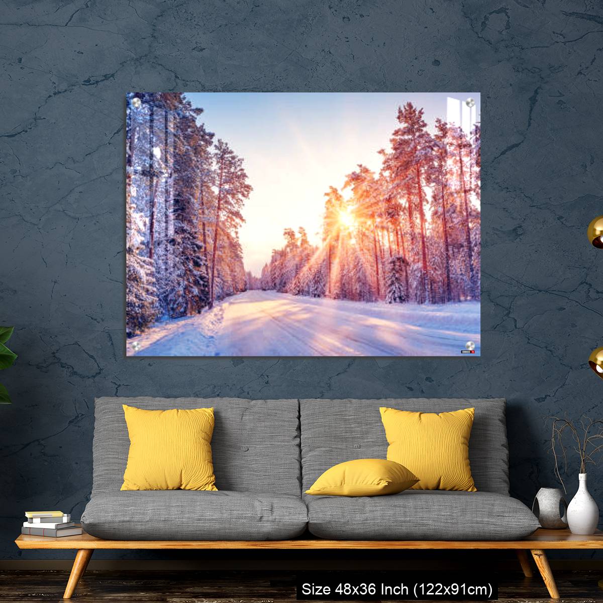 OMGs Acrylic Wall Decor – Beautiful view of the sunrise in the morning on the country snowy road. - Image 7