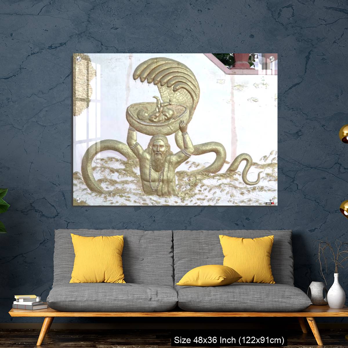 OMGs Acrylic Wall Decor – Sri Krishna with his father and snakes a wall art on temple of varansi - Image 7
