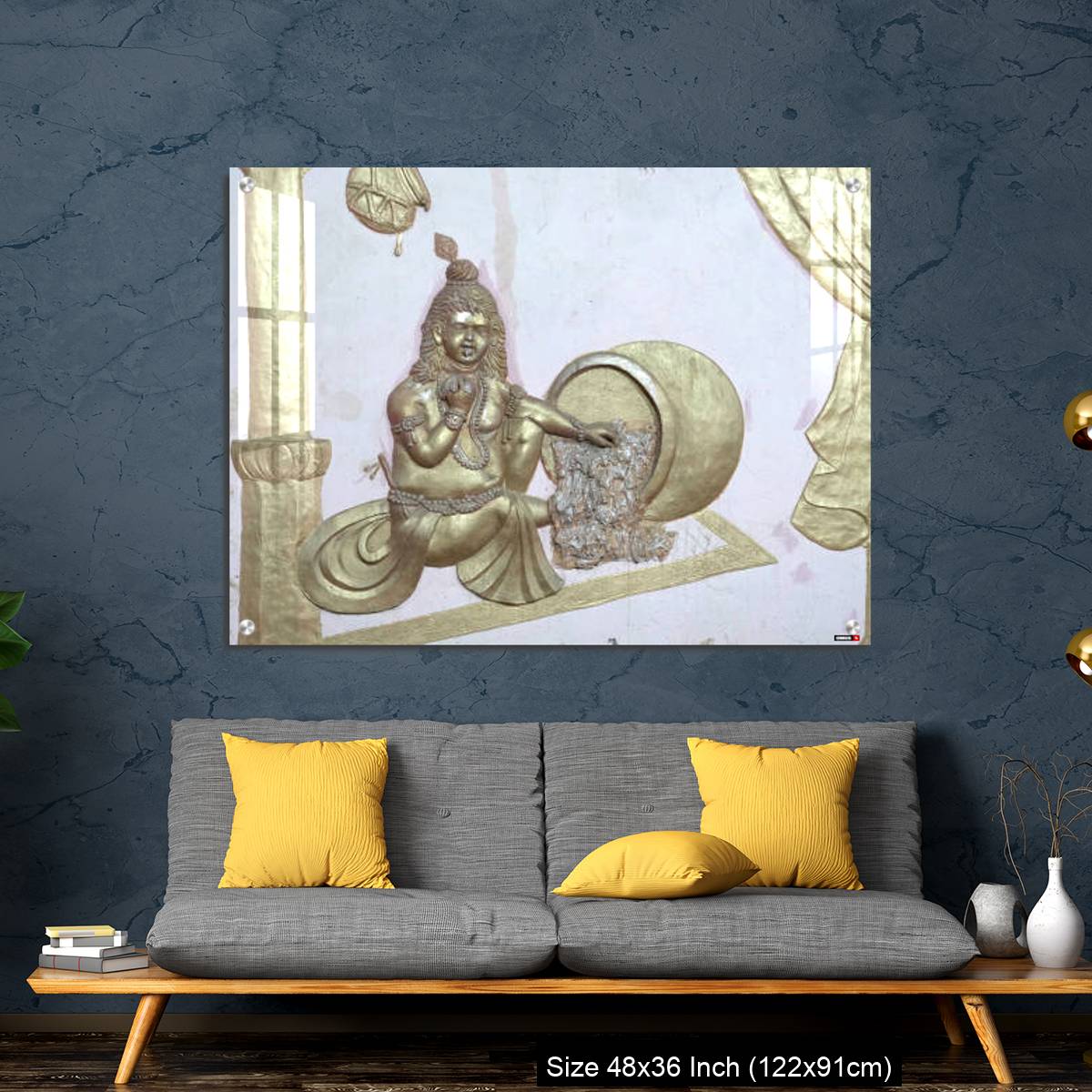 OMGs Acrylic Wall Decor – Sri Krishna with makhan a wall art on temple of varansi - Image 7
