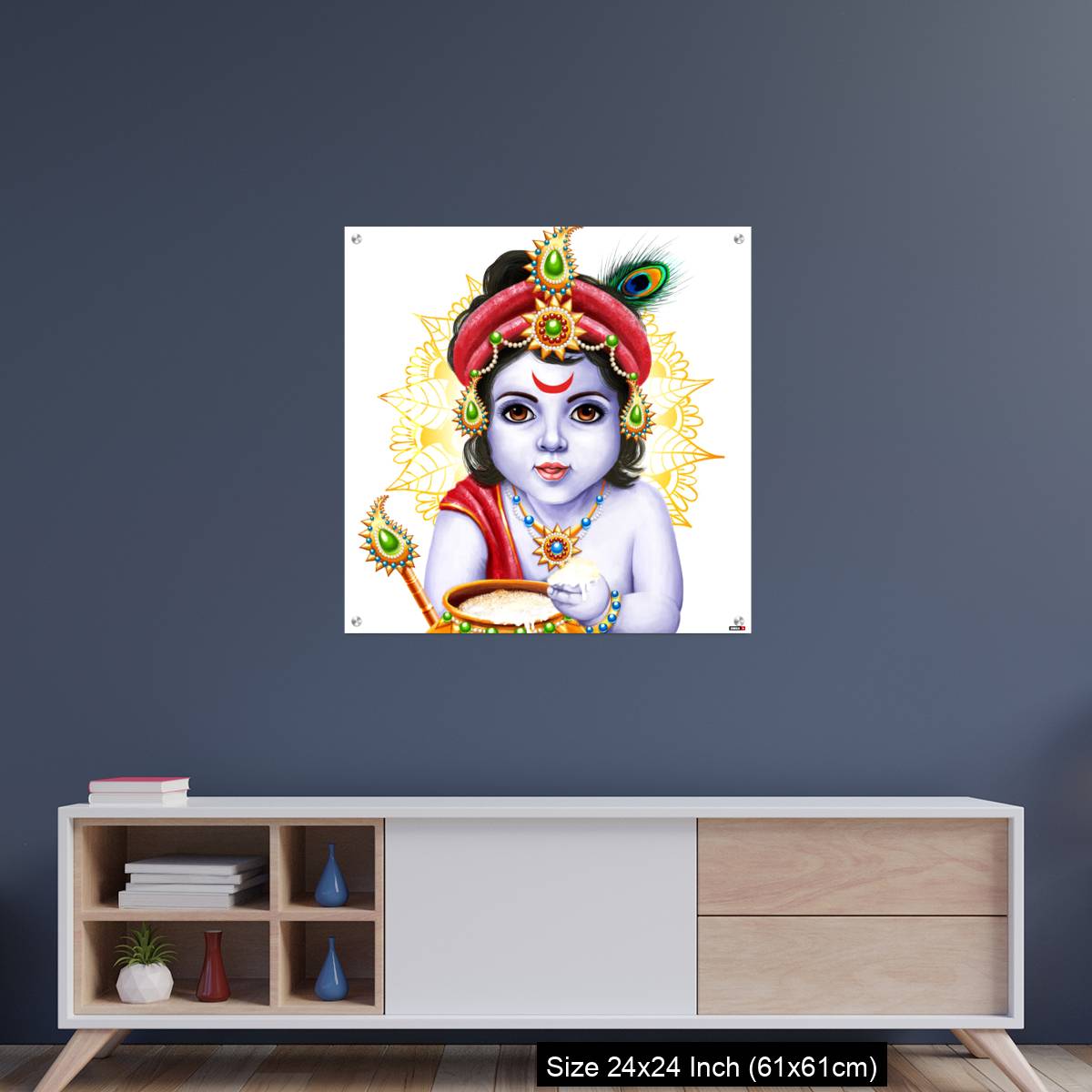 OMGs Acrylic Wall Decor – Little Krishna with a pot of butter on ornament background. - Image 8