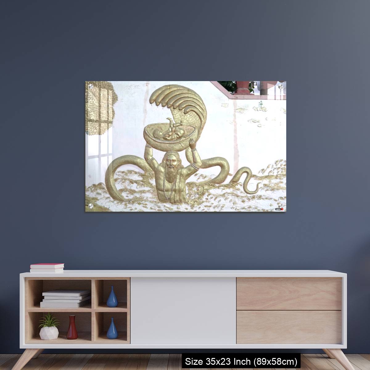 OMGs Acrylic Wall Decor – Sri Krishna with his father and snakes a wall art on temple of varansi - Image 8