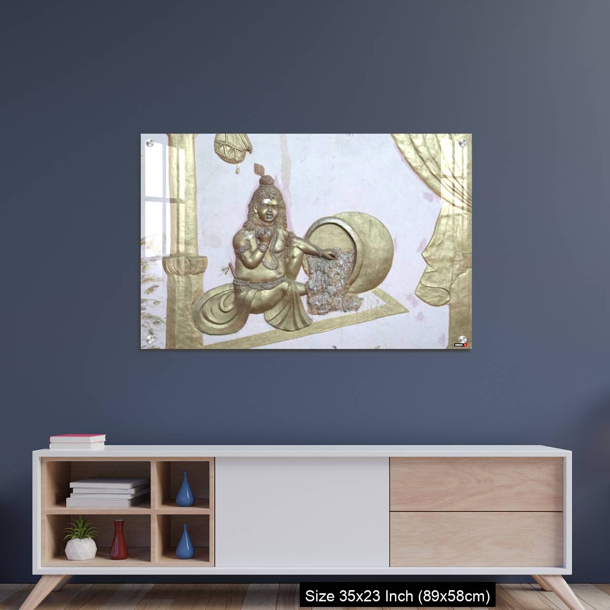 OMGs Acrylic Wall Decor – Sri Krishna with makhan a wall art on temple of varansi - Image 8