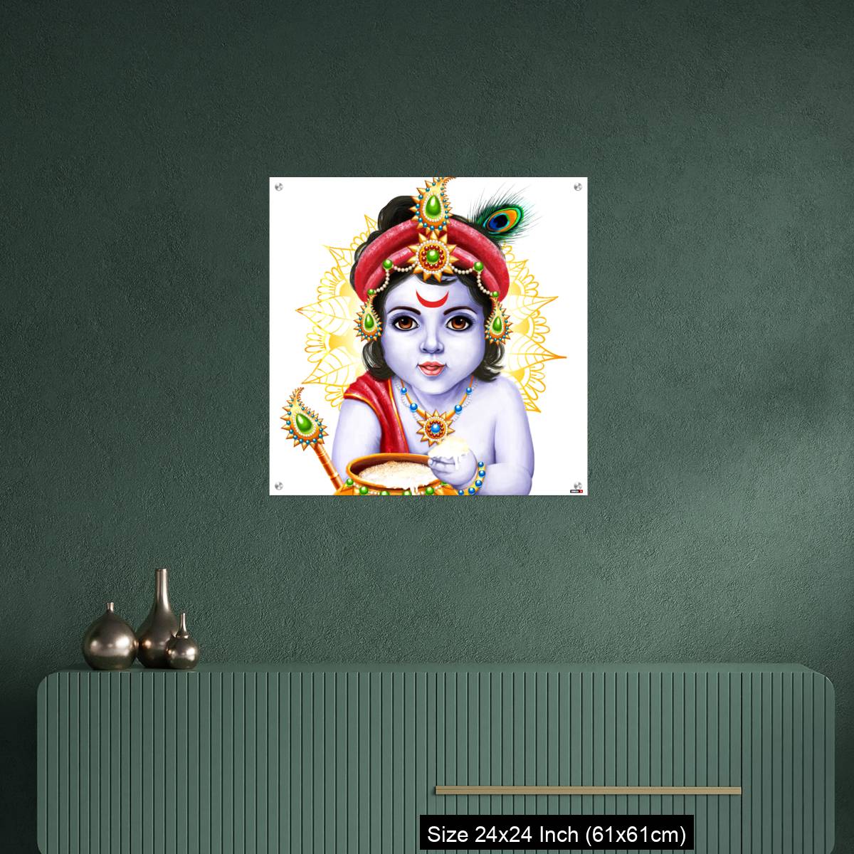 OMGs Acrylic Wall Decor – Little Krishna with a pot of butter on ornament background. - Image 9