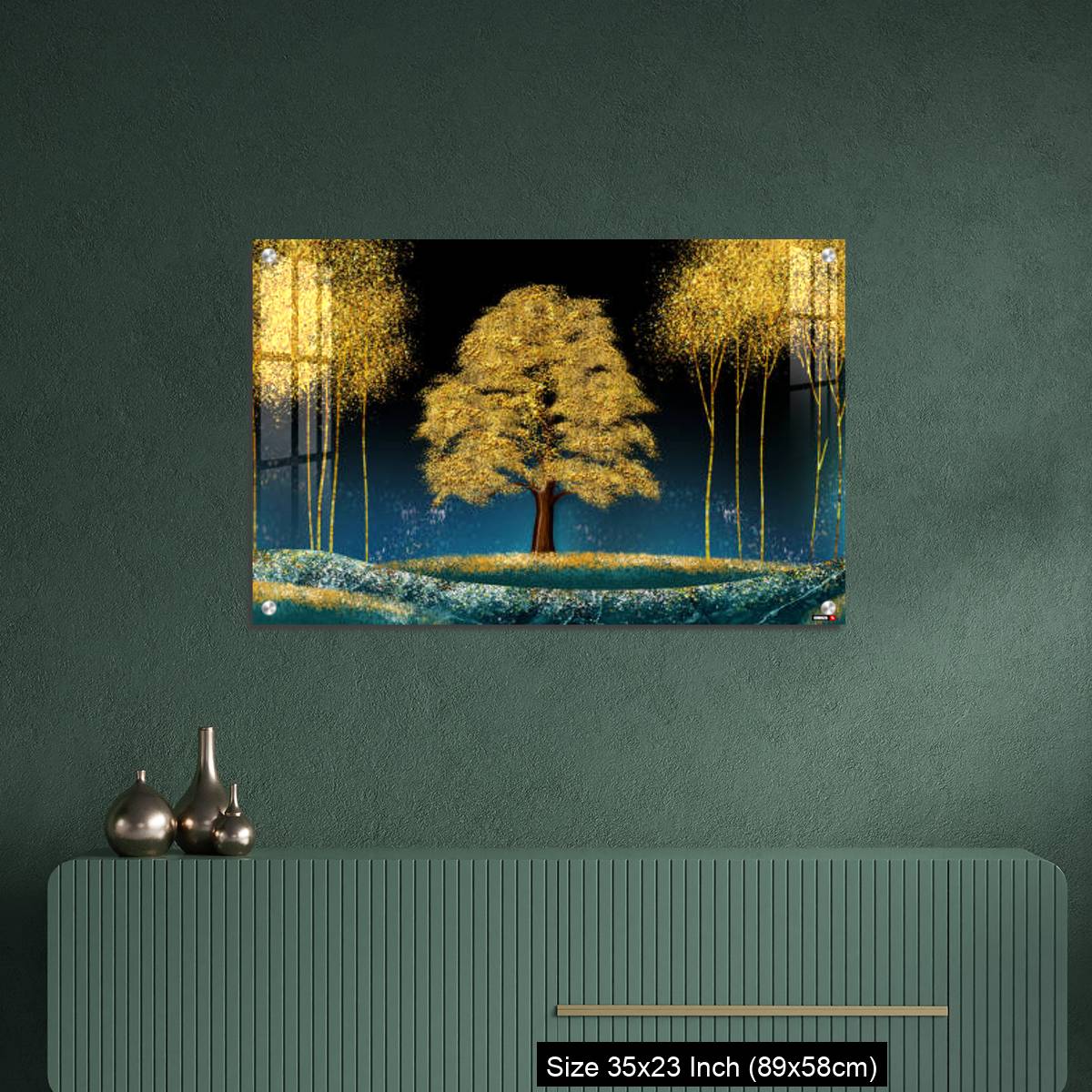 OMGs Acrylic Wall Decor – Modern canvas art mural wallpaper landscape moon, golden christmas trees, colorful mountains - Image 9