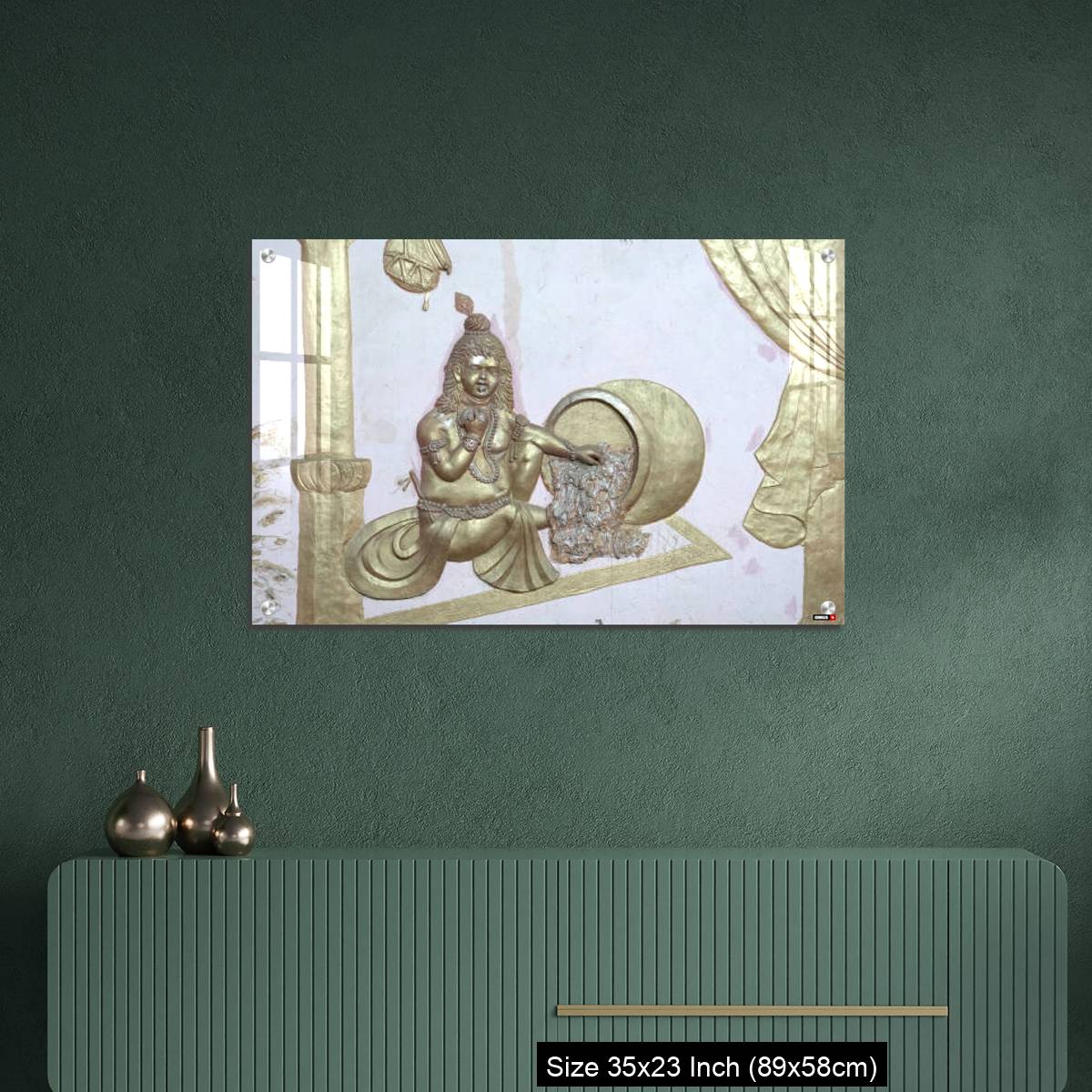 OMGs Acrylic Wall Decor – Sri Krishna with makhan a wall art on temple of varansi - Image 9