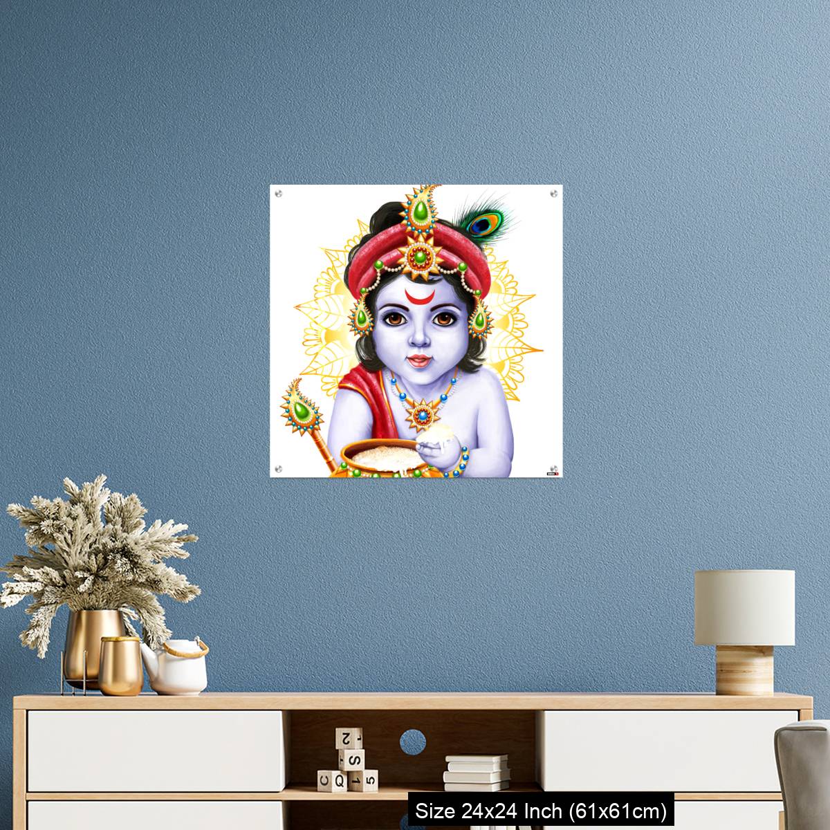 OMGs Acrylic Wall Decor – Little Krishna with a pot of butter on ornament background. - Image 10