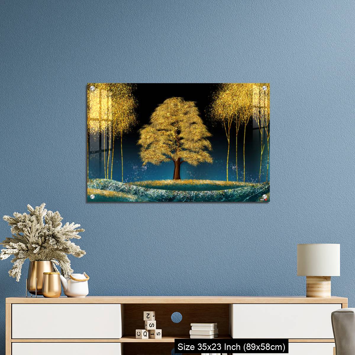 OMGs Acrylic Wall Decor – Modern canvas art mural wallpaper landscape moon, golden christmas trees, colorful mountains - Image 10