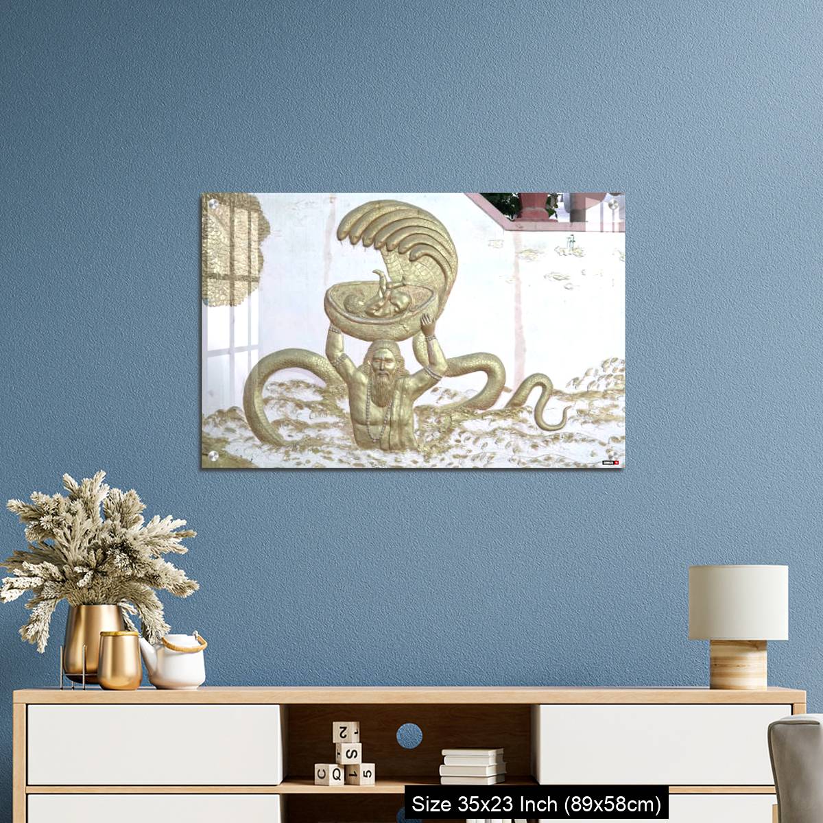 OMGs Acrylic Wall Decor – Sri Krishna with his father and snakes a wall art on temple of varansi - Image 10