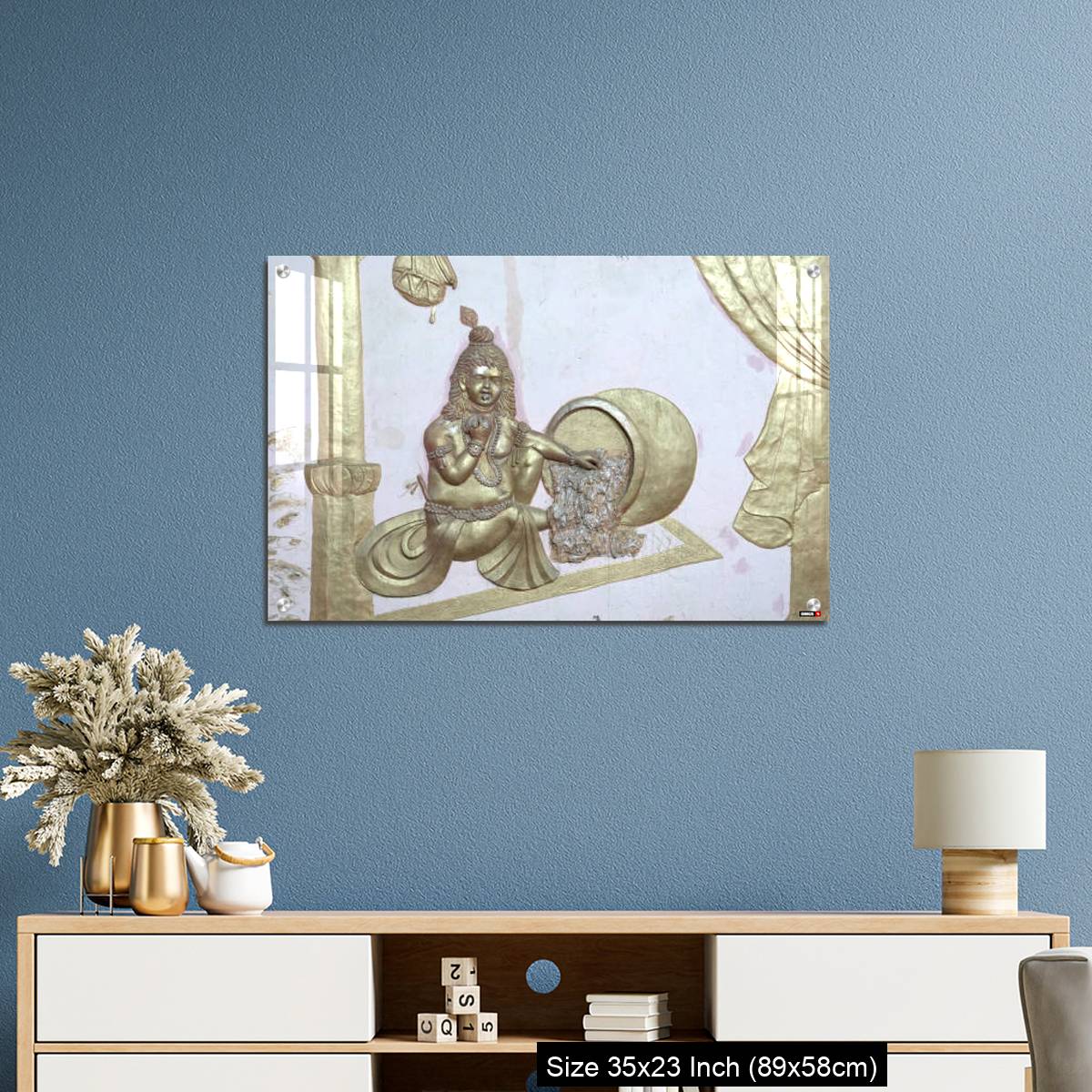 OMGs Acrylic Wall Decor – Sri Krishna with makhan a wall art on temple of varansi - Image 10
