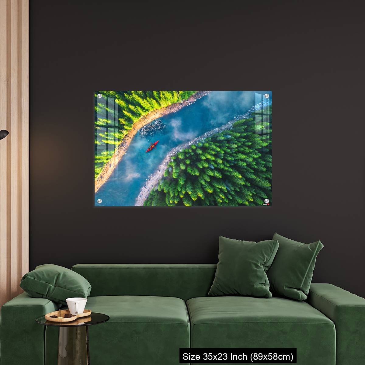 OMGs Acrylic Wall Decor – Aerial view of rafting boat or canoe in mountain river and forest. - Image 11