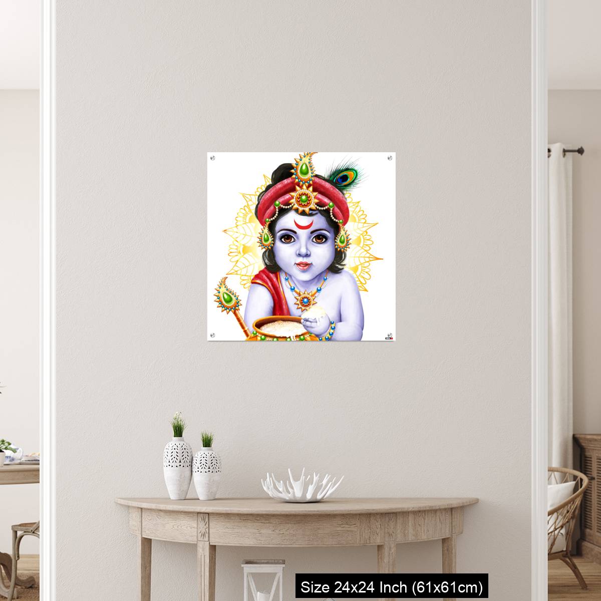 OMGs Acrylic Wall Decor – Little Krishna with a pot of butter on ornament background. - Image 12