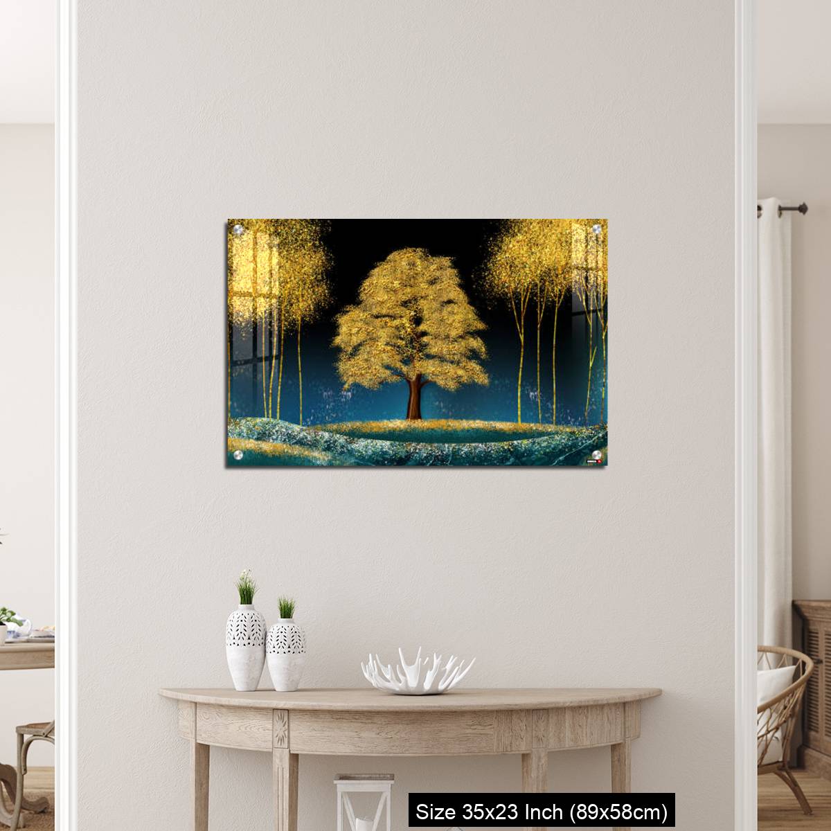 OMGs Acrylic Wall Decor – Modern canvas art mural wallpaper landscape moon, golden christmas trees, colorful mountains - Image 12