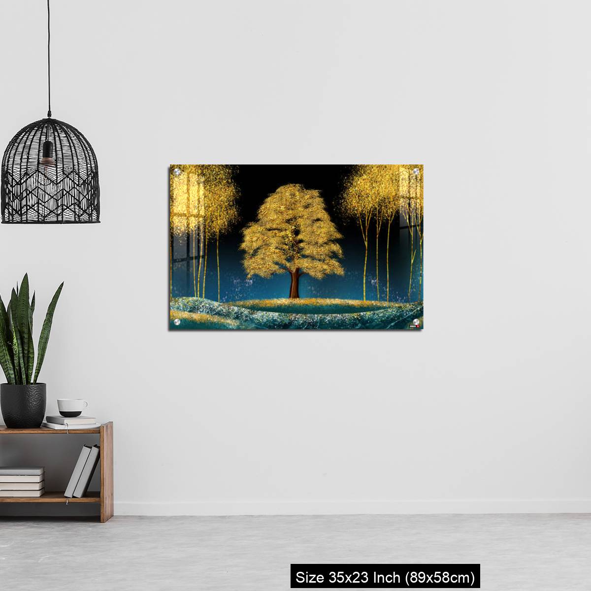 OMGs Acrylic Wall Decor – Modern canvas art mural wallpaper landscape moon, golden christmas trees, colorful mountains - Image 13