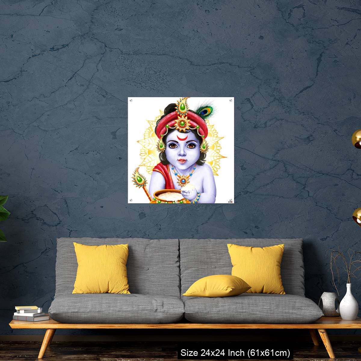 OMGs Acrylic Wall Decor – Little Krishna with a pot of butter on ornament background. - Image 14